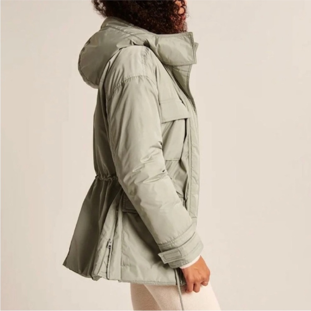 Abercrombie & Fitch Sage Green Hooded Utility Puffer Jacket Small - Picture 5 of 6